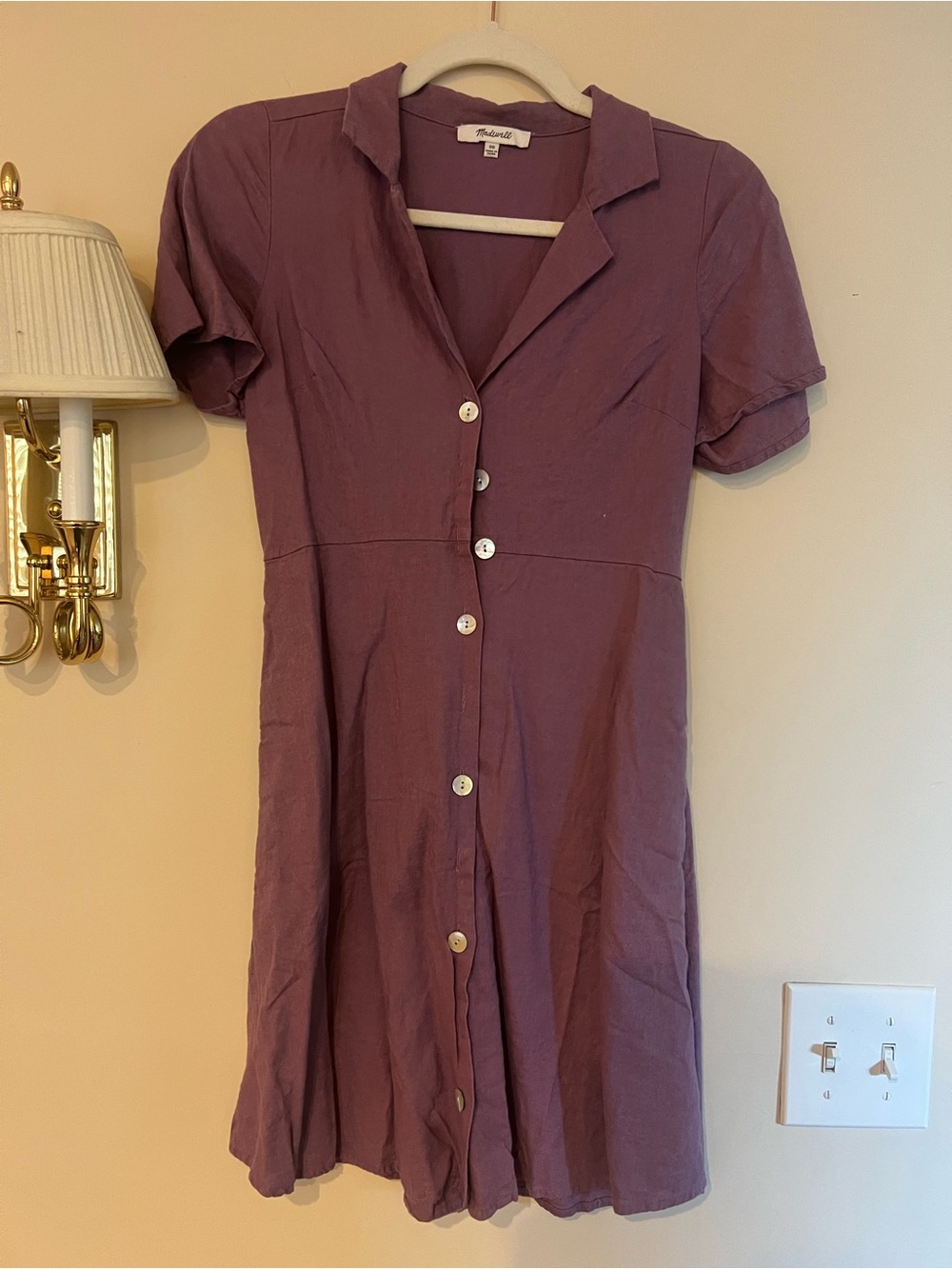Madewell Plum Button-Front Short-Sleeve Dress
